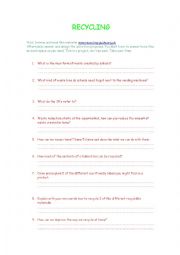 English Worksheet: Recyling