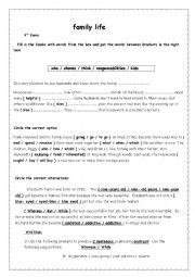 English Worksheet: family life