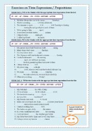 English Worksheet: Exercises on Time Expressions / Prepositions: