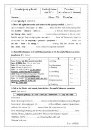 English Worksheet: end term test 1 7th form