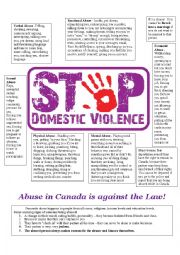 English Worksheet: Abuse in Canada is Against the Law