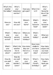 English Worksheet: Board game cards