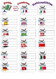 English Worksheet: countries and nationalities