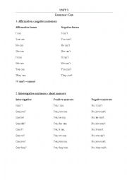 English Worksheet: grammar can / cant