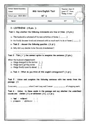 English Worksheet: Mid-term English Test  N 1  3rf form