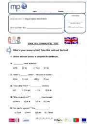 English Worksheet: Diagnostic test