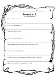 English Worksheet: William Shakespeare - Sonnet 18 Worksheet