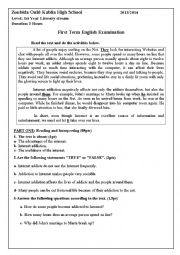 English Worksheet: 1st year 1term exam