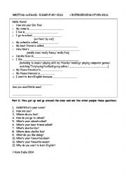 English Worksheet: Writing an email and interviewing classmates