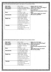 English Worksheet: Bruno Mars information