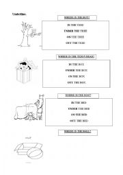 English Worksheet: on-in-under