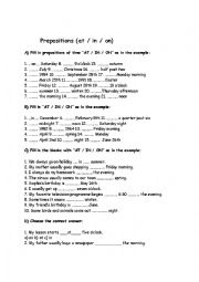English Worksheet: prepositions in,on,at