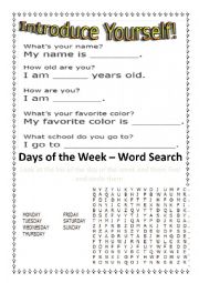 English Worksheet: Introducing Yourself 