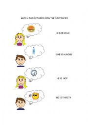 English Worksheet: Expressing feelings (hot, cold, hungry, thirsty)