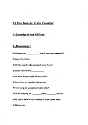 English Worksheet: Going Through Immigration At The Airport Role Play