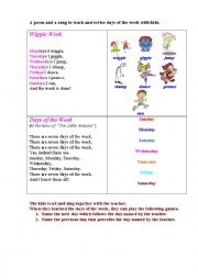 English Worksheet: DAYS (An illustrated poem and a song for kids)
