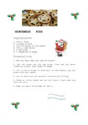 English Worksheet: Mince meat pies recipe