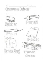 English Worksheet: Classroom Objects