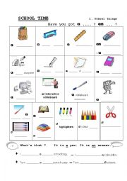 English Worksheet: School things