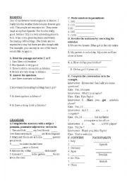 English Worksheet: I. Term I. Exam Questions for A1.2