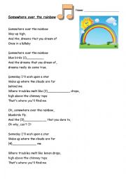 English Worksheet: Over The Rainbow - Fill in the lyrics gaps - Ukulele version song