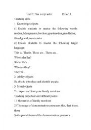 English Worksheet: lesson plan of this is my sister