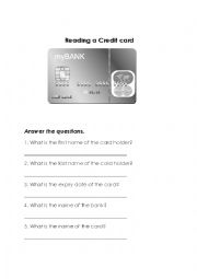 English Worksheet: Reading a credit card