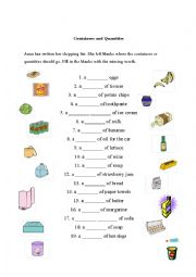 English Worksheet: Containers and Quantities