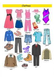 English Worksheet: clothes pictionary