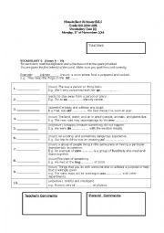 English Worksheet: Vocabulary Quiz