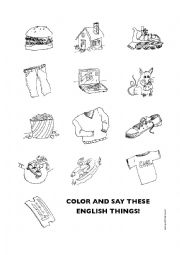 English Worksheet: Easy English Words to Color