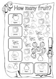 English Worksheet: How many fruits