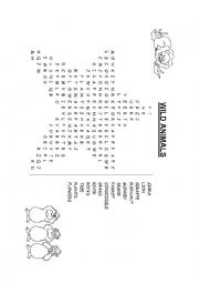 English Worksheet: WILD ANIMALS - WORDSEARCH