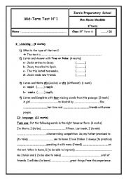 English Worksheet: Mid term test n1 for 8th forms