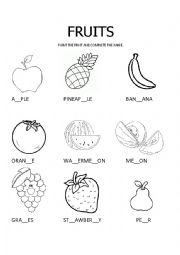 English Worksheet: FRUITS AND COLORS