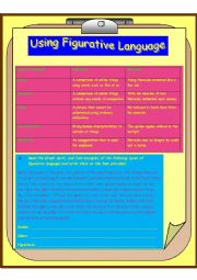 English Worksheet: Using Figurative Language