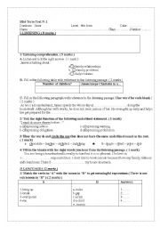 English Worksheet: 9th form mid-term test 1 