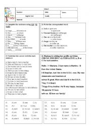 English Worksheet: To Be