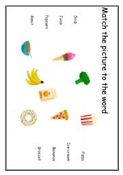 English Worksheet: Do you like broccolie ice cream - match the pictures to the words