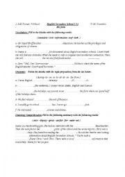 English Worksheet: English secondary school 3