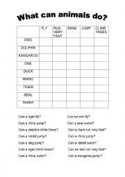 English Worksheet: animals abilities