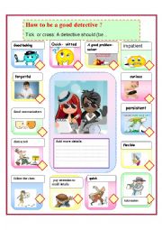 English Worksheet: How to be a good detective plus a case to solve and a lesson plan
