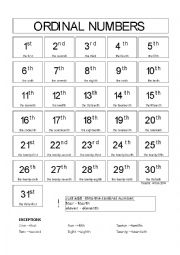 English Worksheet: Ordinal numbers