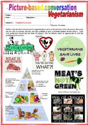 English Worksheet: Picture based conversation.  Vegetarianism. (Debating) 29/