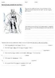 English Worksheet: Superheroes vocabulary test and compound adjectives