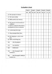 English Worksheet: Evaluation sheet