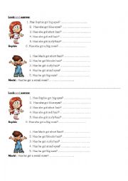 English Worksheet: has got - questions