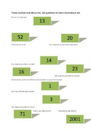 English Worksheet: questons and numbers