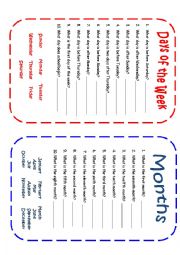 English Worksheet: Days and Months