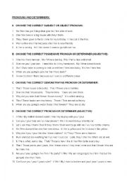 English Worksheet: Pronouns and Determiners